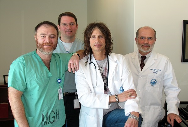 Dr. Steven Zeitels, Dr. James Burns, Aerosmith singer Steven Tyler, and Dr. Robert Hillman Dr. Steven Zeitels, Dr. James Burns, Aerosmith singer Steven Tyler, and Dr. Robert Hillman