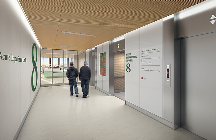 Inpatient interior rendering, Chambers Tower