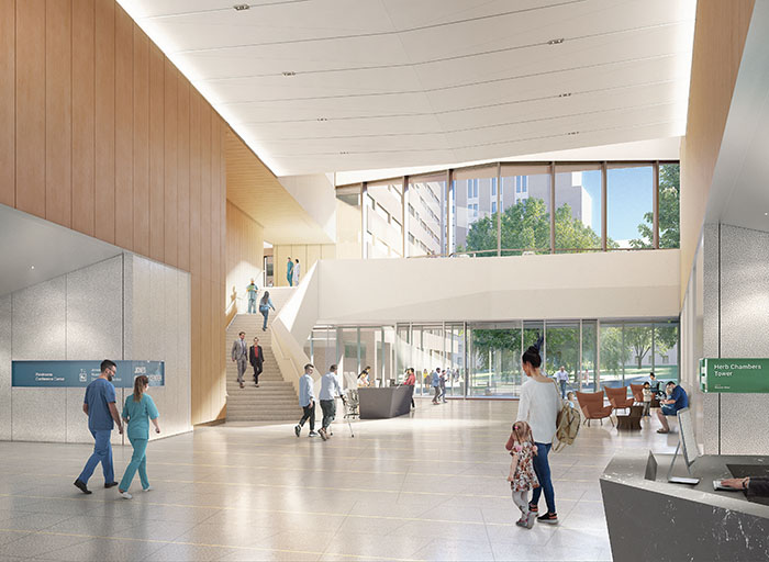 Lobby interior rendering, Chambers Tower